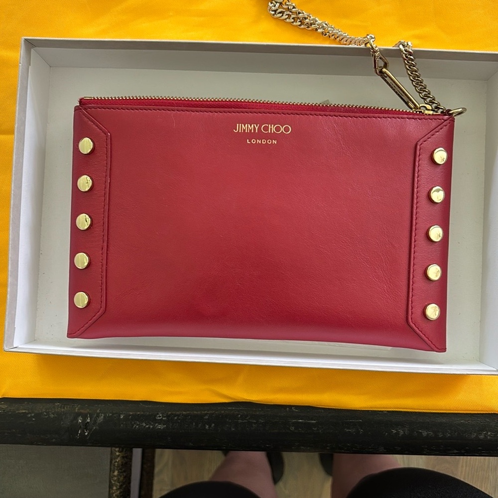 Jimmy Choo Red and Gold Wristlet Clutch